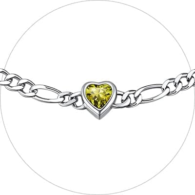 Chic Silver 925 Sterling Heart Birthstone Figaro Anklet for Women (with Gift Box)