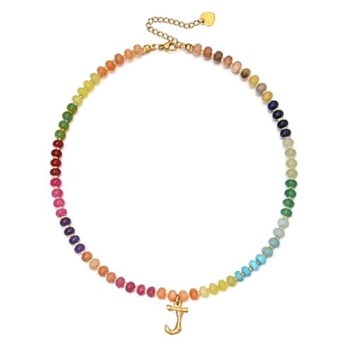 PDOUSELF Boho Personalized Beaded Initial Choker Necklace for Women Summer Beach