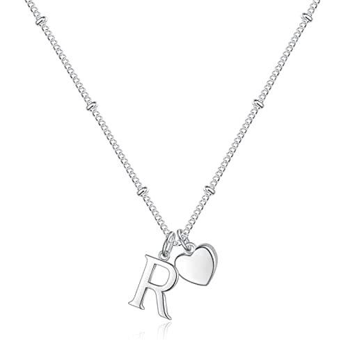 Vrsilver Easter Basket Stuffers: Heart Initial Necklaces for Girls & Women Jewelry