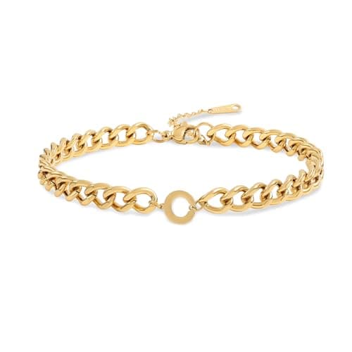 Jwicklirrng Men's 18K Gold Plated Letter Charm Bracelet A-ZAdjustable Cuban Chain for Boyfriend or Father