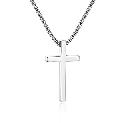 IEFSHINY Men's Stainless Steel Cross Pendant Necklaces, 16-30 Inches Gold/Silver/Black