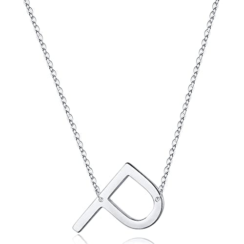 Turandoss Sterling Silver Sideways Initial A-Z Pendant Necklace for Women Girls