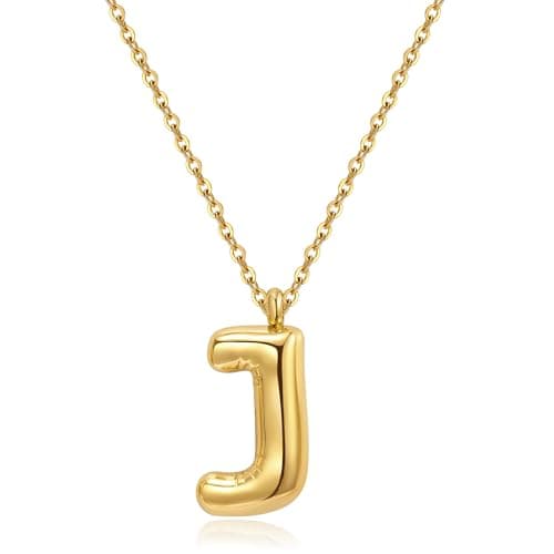 YeGieonr Tarnish-Free Gold Stainless Steel Initial Necklace with Bubble Letter Pendant