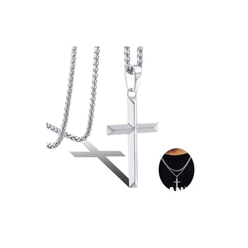 LOFITOR 925 Sterling Silver Cross Necklace with 18K Gold Plating Stainless Steel Chain 16-28 Inches