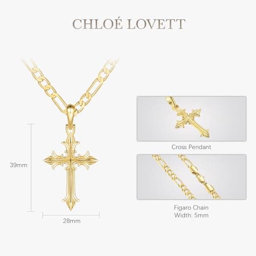 CHLOÉ LOVETT 14K Gold Cross Necklace for Men Figaro Chain