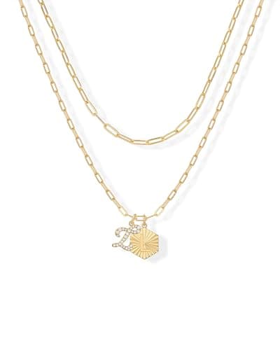 PavoI 14K Gold Plated Hexagon Initial Pendant Layered Necklace for Women | Paperclip Chain