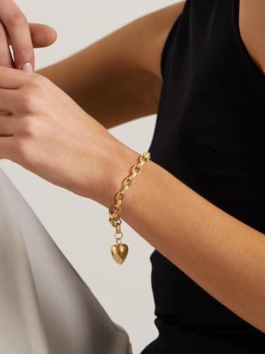 GOLDCHIC Stainless Steel Heart Charm Bracelet for Women - Initial Letters Alphabet Bracelets