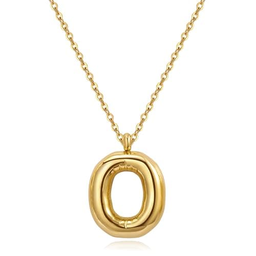 YeGieonr Tarnish-Free Gold Stainless Steel Initial Necklace with Bubble Letter Pendant