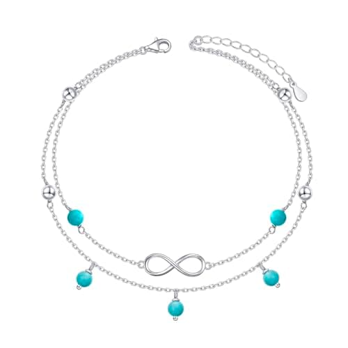 Flyow Sterling Silver Heart Charm Adjustable Anklet for Women