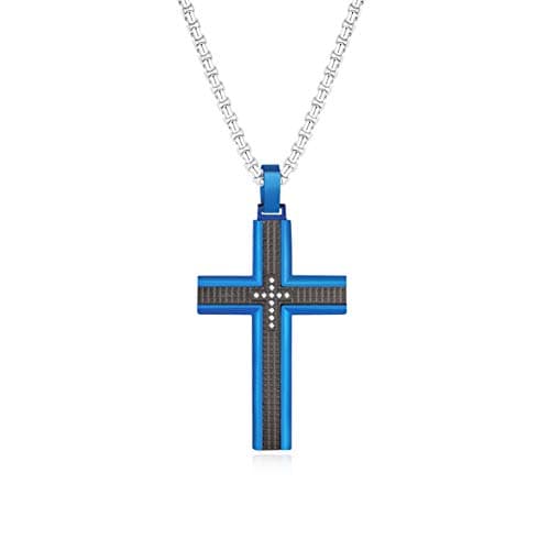 Holizaly Men's 316L Stainless Steel Cross Pendant White/Gold/Black/Blue Rolo Chain-Gift Box Included
