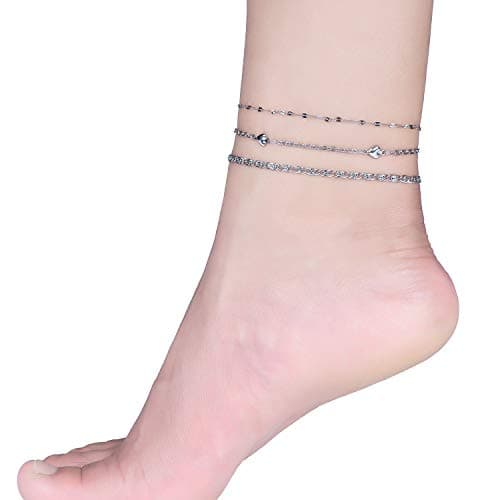 Hoduar Women's Stainless Steel Ankle Bracelet Set