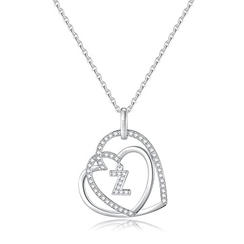 Romavan Infinity Heart Sterling Silver Initial Necklace for Women
