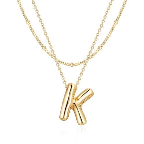 NateBur 14K Gold Layered Balloon Initial A-Z Choker Necklace, Personalized Birthday Gift for Women