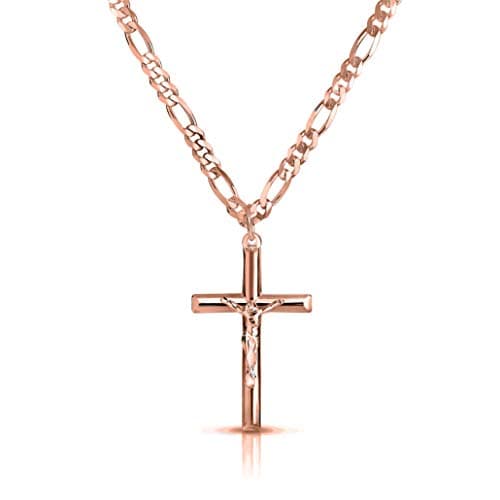 Verona Jewelers 24" Stainless Steel Figaro Chain Necklace with Silver Crucifix Pendant