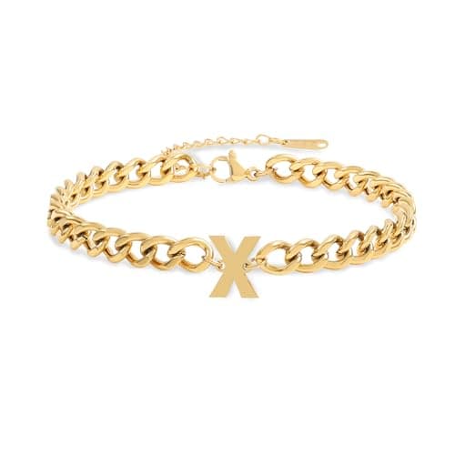 Jwicklirrng Men's 18K Gold Plated Letter Charm Bracelet A-ZAdjustable Cuban Chain for Boyfriend or Father