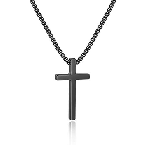 IEFSHINY Men's Stainless Steel Cross Pendant Necklaces, 16-30 Inches Gold/Silver/Black