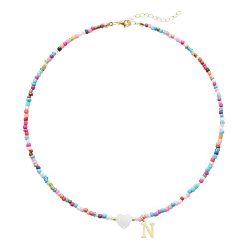 Seensea Colorful Rainbow Initial Beaded Choker for Women