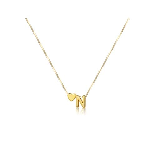 CAROVO 14K Gold Plated Heart Initial Necklaces for Women A-Z