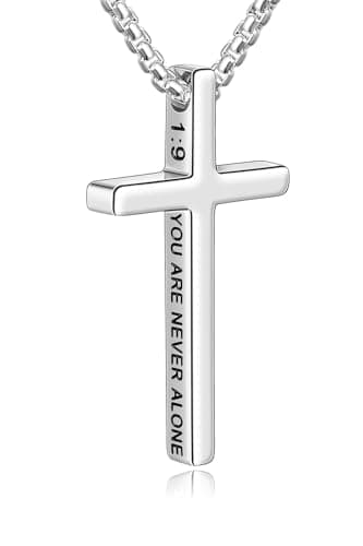 Fiusem Men's Inspirational Bible Verse Stainless Steel Cross Necklace