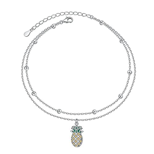 Flyow Sterling Silver Heart Charm Adjustable Anklet for Women