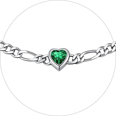 Chic Silver 925 Sterling Heart Birthstone Figaro Anklet for Women (with Gift Box)