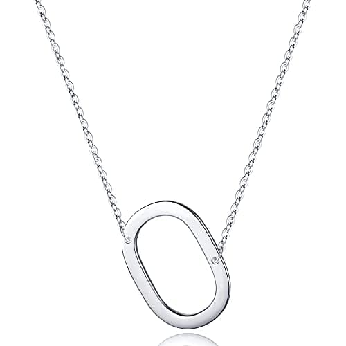Turandoss Sterling Silver Sideways Initial A-Z Pendant Necklace for Women Girls