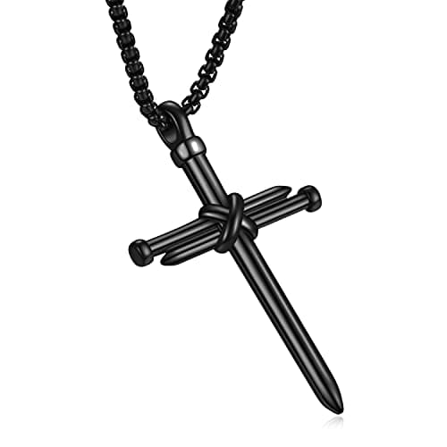 RivanDia Men's Stainless Steel Cross Pendant Necklace Christian Gift