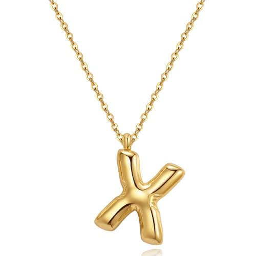 YeGieonr Tarnish-Free Gold Stainless Steel Initial Necklace with Bubble Letter Pendant