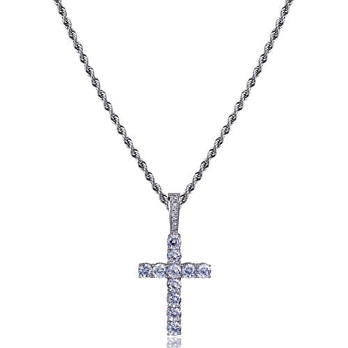 TOPGRILLZ Gold Heart Cross Necklace 14K Silver Plated Cubic Zirconia Pendant