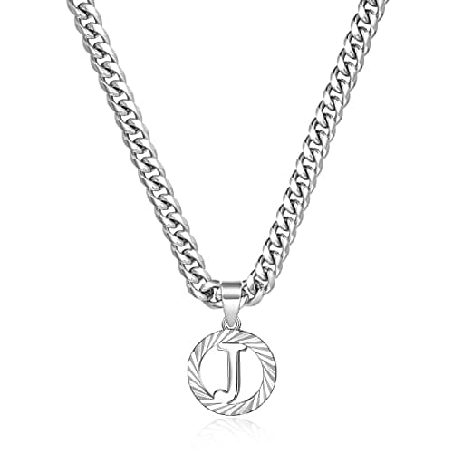 KissYan 14K Gold Plated Round Letter Pendant Necklace for Women Men