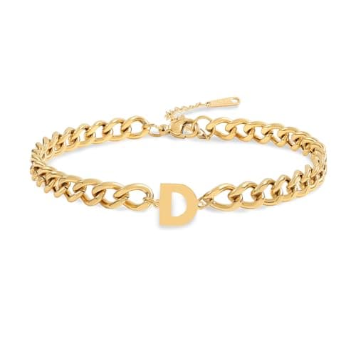 Jwicklirrng Men's 18K Gold Plated Letter Charm Bracelet A-ZAdjustable Cuban Chain for Boyfriend or Father