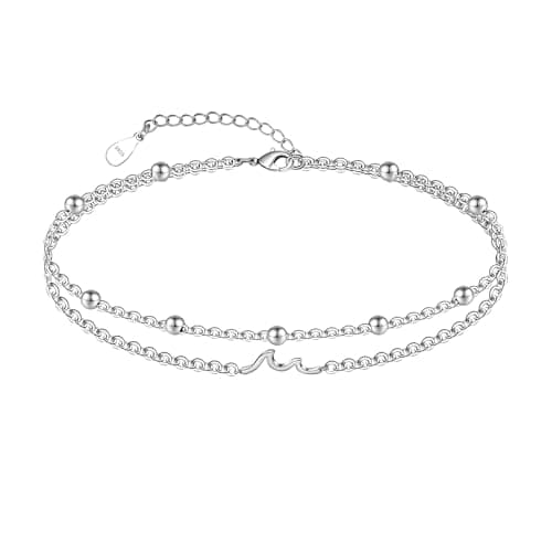 Chic Layered Sterling Silver Created Opal Anklet Bracelet Adjustible 11" Best Friend Beaded Chain