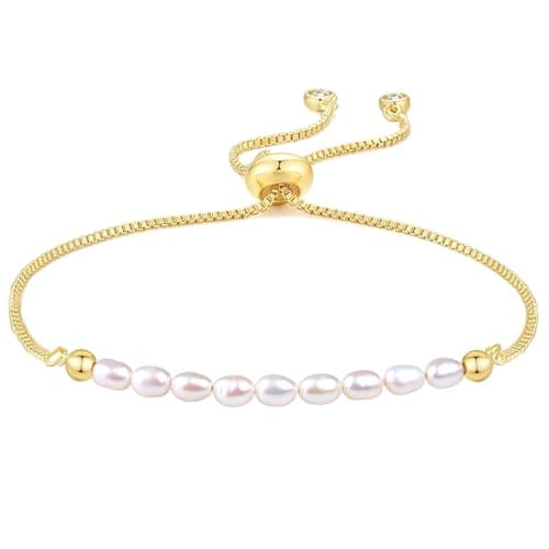 Summer Love Dainty Gold & Pearl Bracelet | 18K Gold Plated Freshwater Pearl (Platinum)