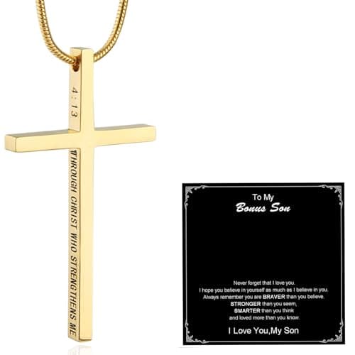 HZMAN Philippians 4:13 Strength Cross Pendant Stainless Steel Necklace