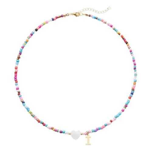 Seensea Colorful Rainbow Initial Beaded Choker for Women