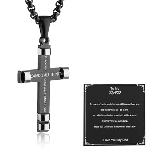 HZMAN Philippians 4:13 Strength Pendant Stainless Steel Necklace, 3 Colors