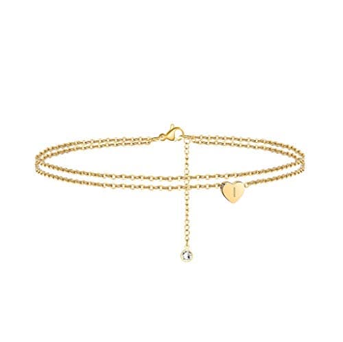 Turandoss 14K Gold Filled Layered Heart Anklet for Women