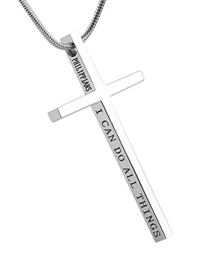HZMAN Philippians 4:13 Strength Cross Pendant Stainless Steel Necklace