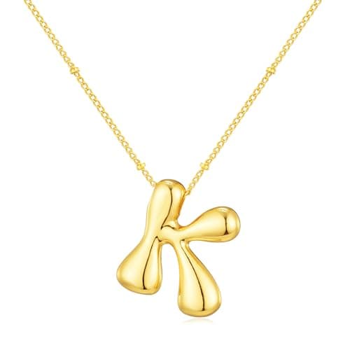 Moiegouct 14K Gold Plated 3D Initial Necklace with Beaded Chain Personalized Jewelry for Women