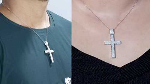 1.00 Carat Round White Diamond Cross Pendant for Unisex with Silver Chain