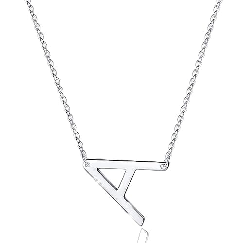 Turandoss Sterling Silver Sideways Initial A-Z Pendant Necklace for Women Girls