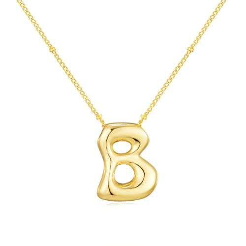 Moiegouct 14K Gold Plated 3D Initial Necklace with Beaded Chain Personalized Jewelry for Women