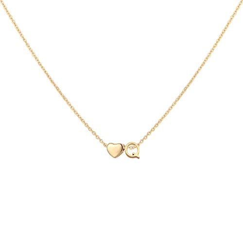 Glimmerst Heart Initial Necklace - Personalized 18K Gold Plated Stainless Steel