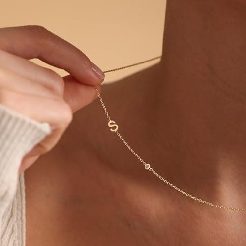 Turandoss Gold Initial Necklace for Women with Cubic Zirconia