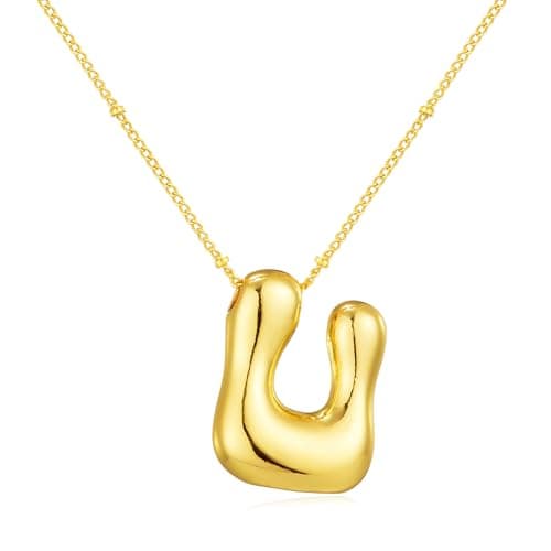 Moiegouct 14K Gold Plated 3D Initial Necklace with Beaded Chain Personalized Jewelry for Women