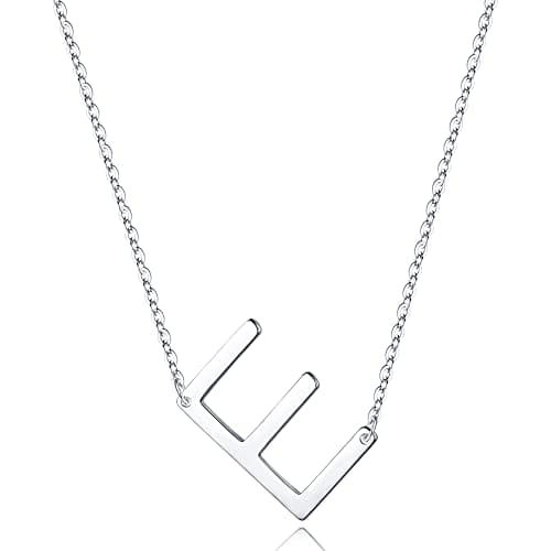 Turandoss Sterling Silver Sideways Initial A-Z Pendant Necklace for Women Girls