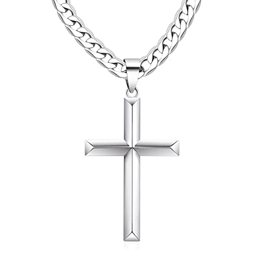 Cameido Sterling Silver Cross Necklace for Men & Women with Stainless Steel Chain Jewelry 16-28 Inches