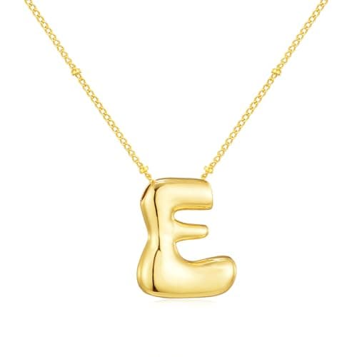 Moiegouct 14K Gold Plated 3D Initial Necklace with Beaded Chain Personalized Jewelry for Women