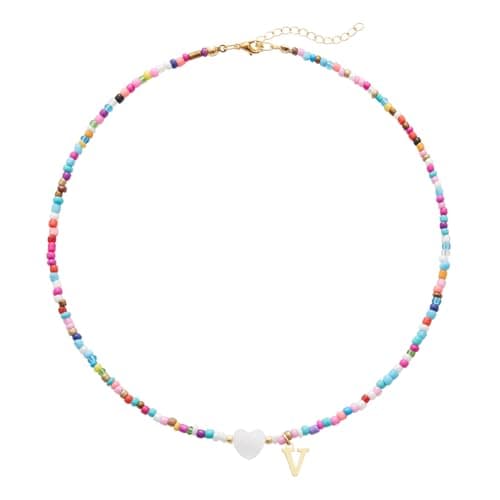 Seensea Colorful Rainbow Initial Beaded Choker for Women