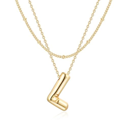 NateBur 14K Gold Layered Balloon Initial A-Z Choker Necklace, Personalized Birthday Gift for Women